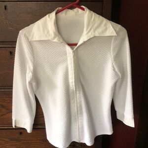 White Fitted 3/4 Sleeve Button Down Blouse